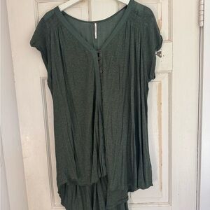 Free People Forest Green Button-Down Blouse